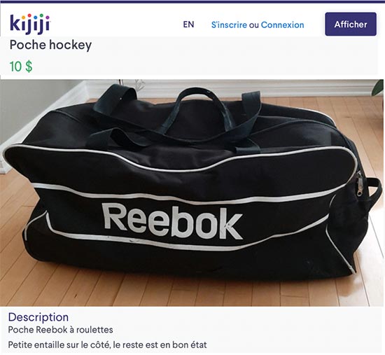 Poche de hockey à vendre : dictionnaire québécois